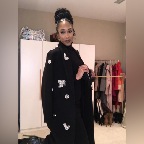 Faux Wool One Button Rhinestone Embellished Coat - Picture 14 of 16